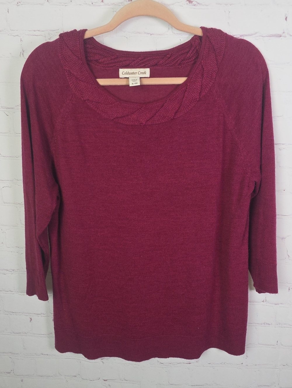Coldwater Creek Burgundy XL Braided Scoop Neck Knit Top